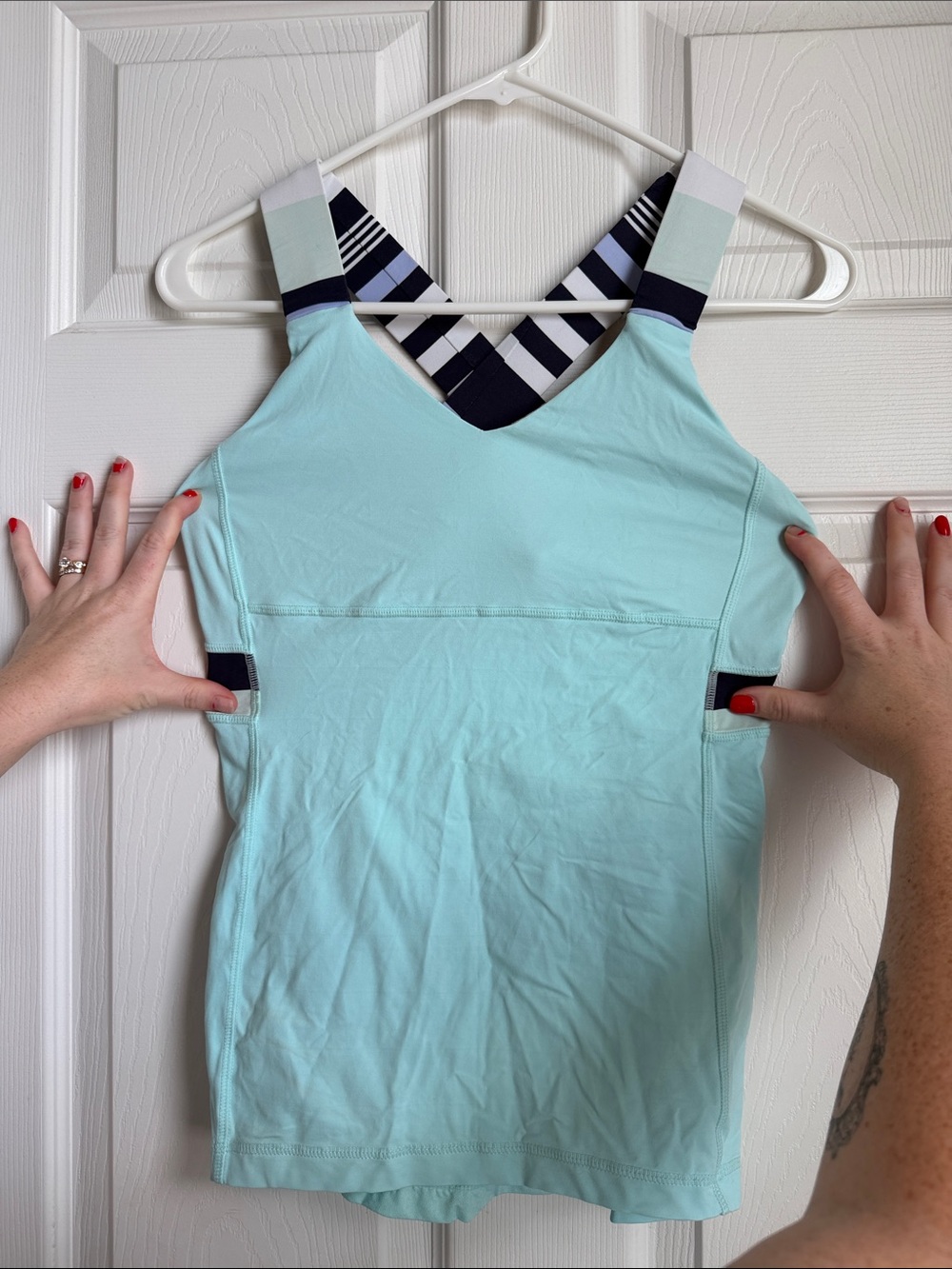 lululemon athletica Light Aqua Tank with Striped Navy Back